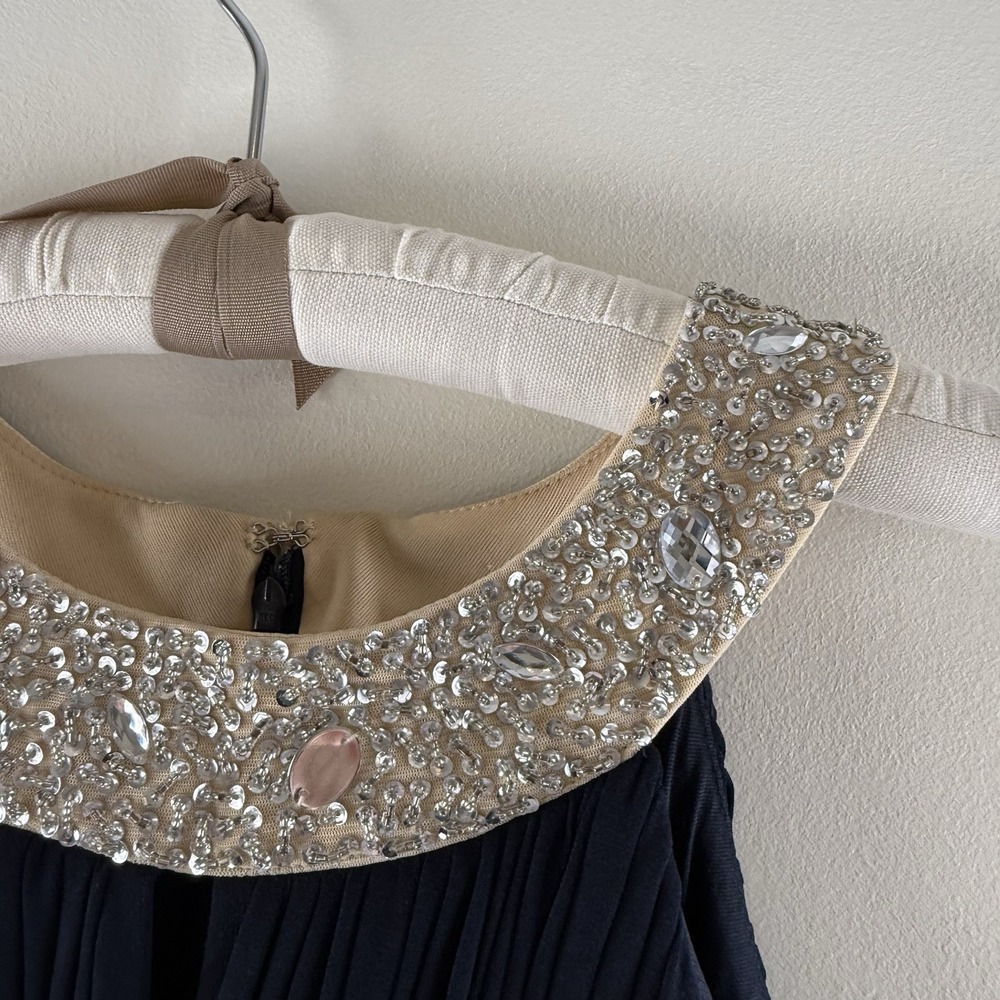 Navy Gown Sz 12 Beaded Neck Keyhole Halter Maxi Prom Formal Dress JS Boutique - Picture 4 of 14